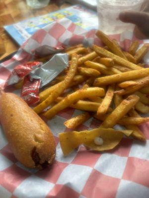 Kids corn dog and fries
