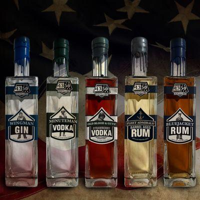 The 1350 Distilling vodkas, gin and rum lineup.