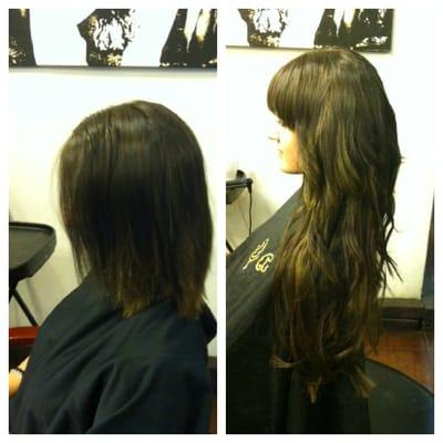 before and after hair extensions and fringe