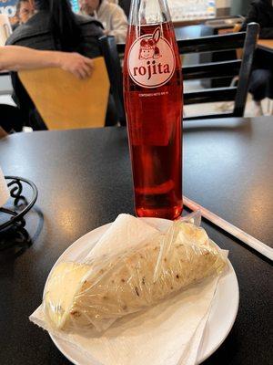 Quesillo, one corn tortilla with cheese and pickle onions and sour cream and a soda for $19.00!