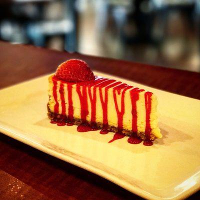 Cheesecake with strawberry topping.