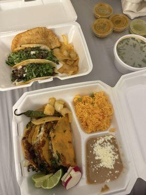 Carne asada tacos, Birria Combo, empanadas