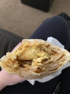 Sausage egg and cheese breakfast burrito