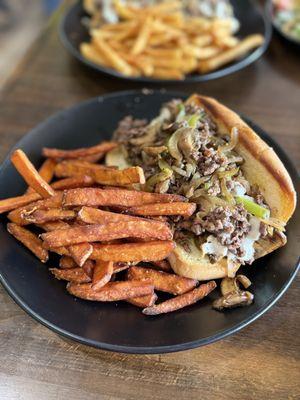 Philly Cheesesteak with Sweet Potato Fries