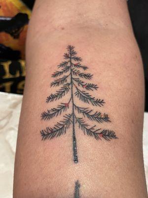 Old school Christmas tree with small ornaments balls.