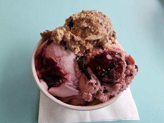 3 scoop - espresso brownie, amarena cherry, chocolate covered strawberry