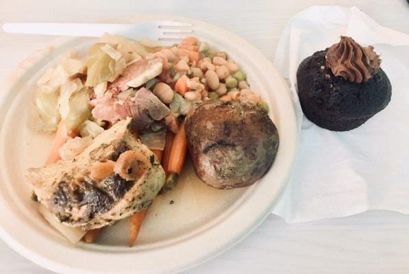 Corned Beef & Cabbage, Irish Stout Chicken Stew, Vegan Shepherd's Pie w/ Red Potato and Carrots & Guinness Chocolate Stout Cupcake