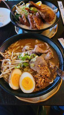 Great rich and tasty Tankatsu Ramen with duck and Tom Yum with beef.