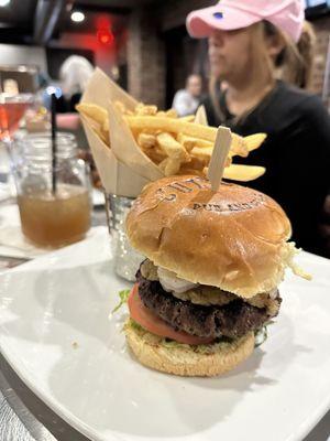 Land and sea burger with fries