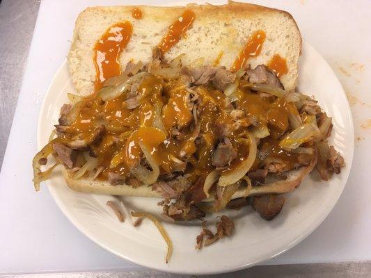 Pulled Pork on a hoagie ..lunch Menu