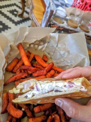 Panini! (can't remember the name) sure do remember how good it tasted... with those sweet potato fries.