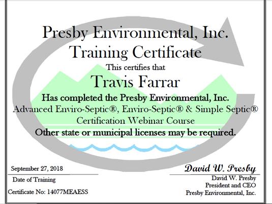 Maine Presby Enviro-Septic Certification