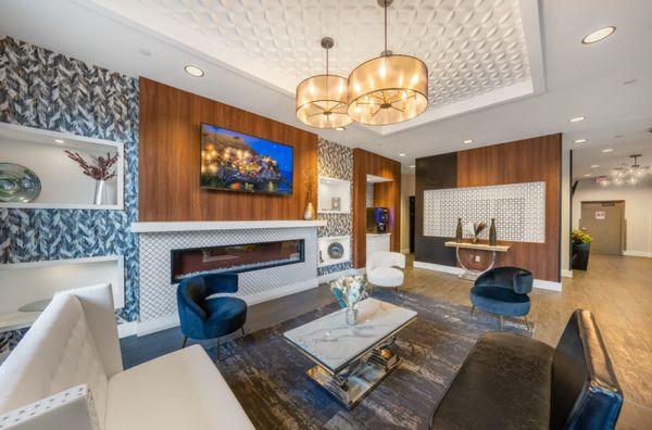 1st Floor Social Lounge with Fireplace and Coffee Bar