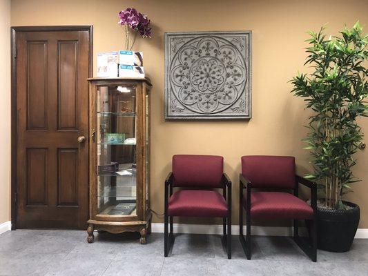 Lobby while waiting for esthetician's room