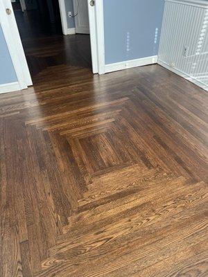 Medium brown stain and polyurethane coat