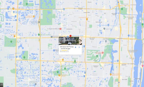 Mental Health Help - Map of Safe Space Talk Therapy (Jennifer Brugger) on 5700 Lake Worth Rd. Suite 112, Greenacres, FL 33463