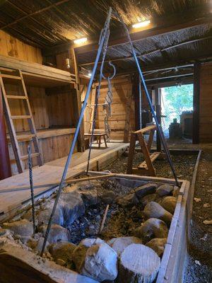 Fire pit in center of Viking home