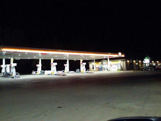 Night view of Metamora Shell, previously BP
