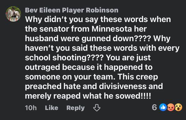 Words written on Facebook in reaction to Charlie Kirk's killing.