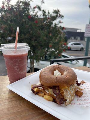 East coast sandwich, and banana strawberry smoothie. So good!