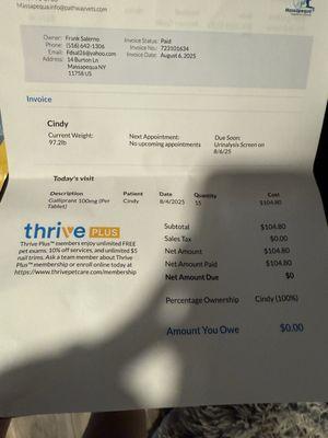 Bill for 15 pills