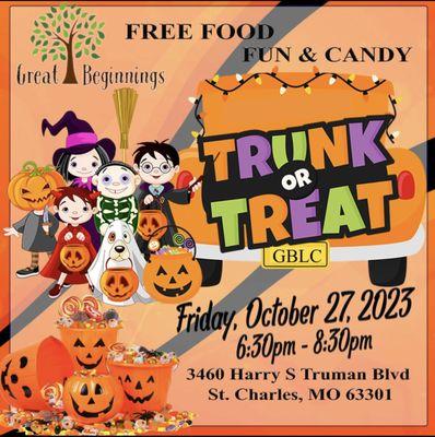 Join us for our annual Trunk or Treat, Friday, October 27, 2023!