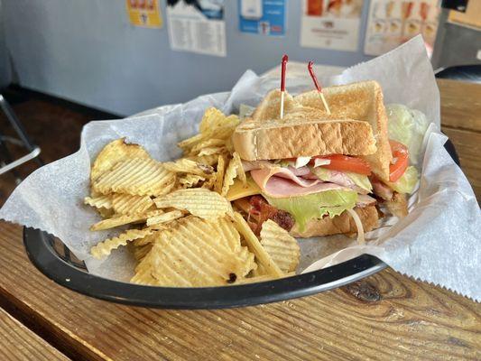 Club sandwich and chips