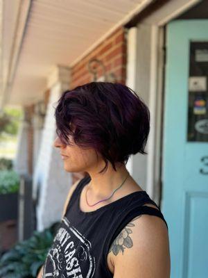 Short undercut with purple highlights
