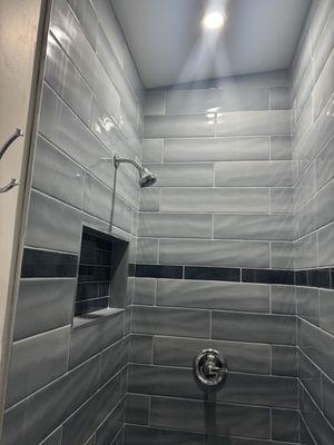 Shower new tile walls