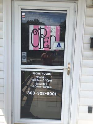 Front door: also show opening hours. But please call first to see if they're open!