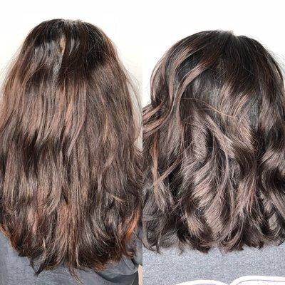 Before & after from grown out and blah to healthy and beautiful