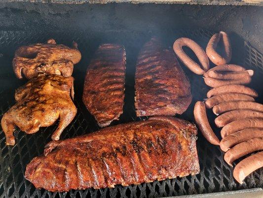 Chicken. Ribs and Sausage