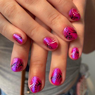 Y2K nail art on top of chrome powder