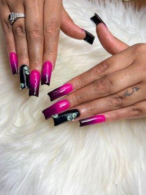 Long nails, glow in the dark acrylic ombre nails