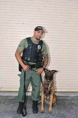 Head Trainer with his partner Kevin Griffith 20 year cop 10 year canine handler Partner Kane 4 year malinois