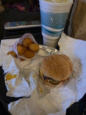 Double bacon cheeseburger with CHEESE TATER!!! Mmmmmm so good.