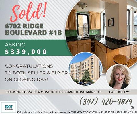 Congratulations to both seller and buyer. 6702 Ridge Boulevard #1B has CLOSED!