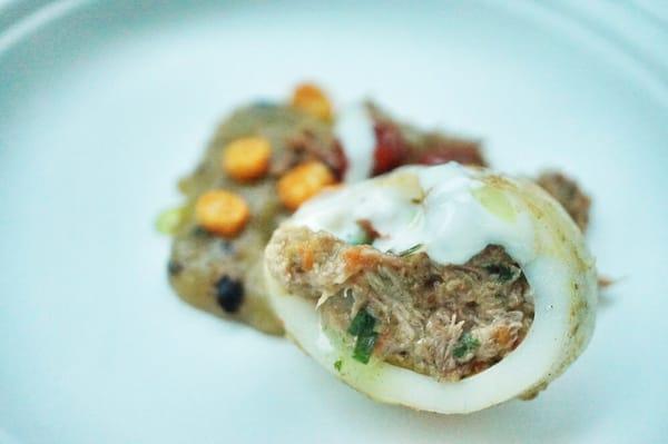 Chef Mark of Blackbird & Henry made braised shoulder stuffed with squid, roasted eggplant & ras el hanout.