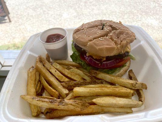 This is the Buffalo Burger with the fresh crispy fries !