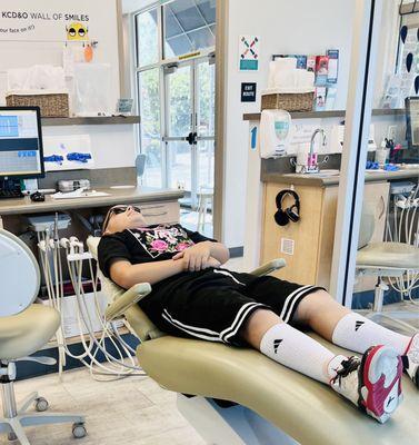 Watching a movie during dental visit
