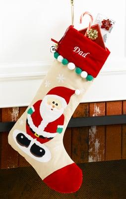 MerryStockings personalized Christmas stocking Santa themed.