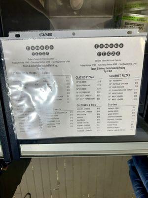 Famous Pizza menu