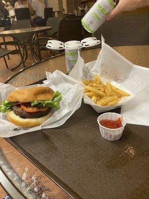 Taro burger with French fries...the crunchy good kind of fries