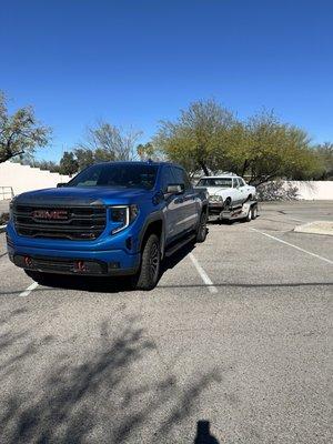 Truck with side steps.