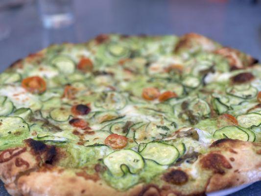 Wood fired summer squash pizza