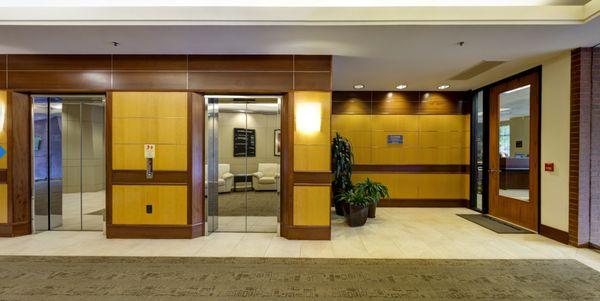 Lobby and elevators at 8100 SW Nyberg Street.