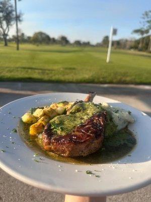 Bone-in veal chop with pesto
