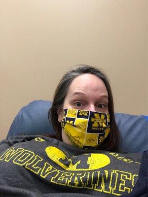Masked up while donating. Go Blue!