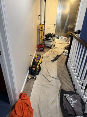 Repairs to our second floor ceiling. This damage was caused by 3rd Roc.