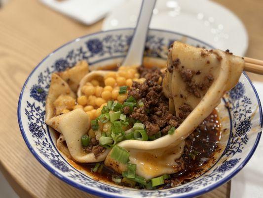 signature "blanket" noodles but with chongqing wanza sauce (minced meat with yellow peas)